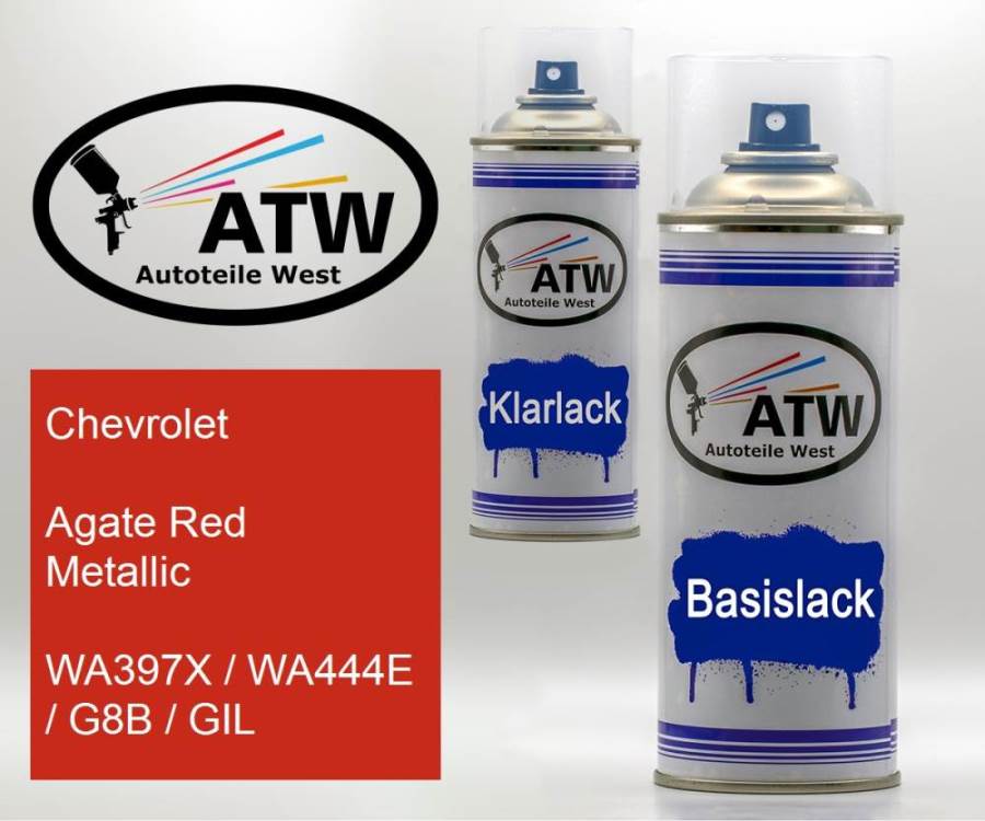 Chevrolet, Agate Red Metallic, WA397X / WA444E / G8B / GIL: 400ml Sprühdose + 400ml Klarlack - Set, von ATW Autoteile West.